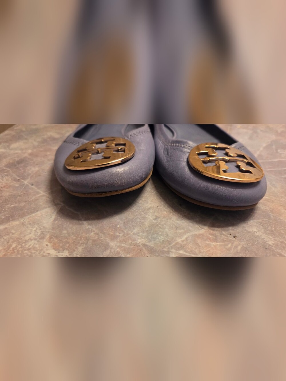 Tory Burch Pale Blue Leather Reva Logo Ballet Flats - Picture 2 of 6
